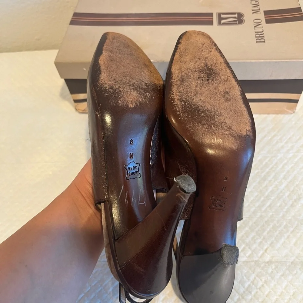 Vintage Bruno Magli Brown Leather Slingback Heels Size 8N